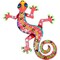 8 Inch Pink Metal Gecko Wall Hanging Crafted from Recycled Oil Drums with Bright Colors